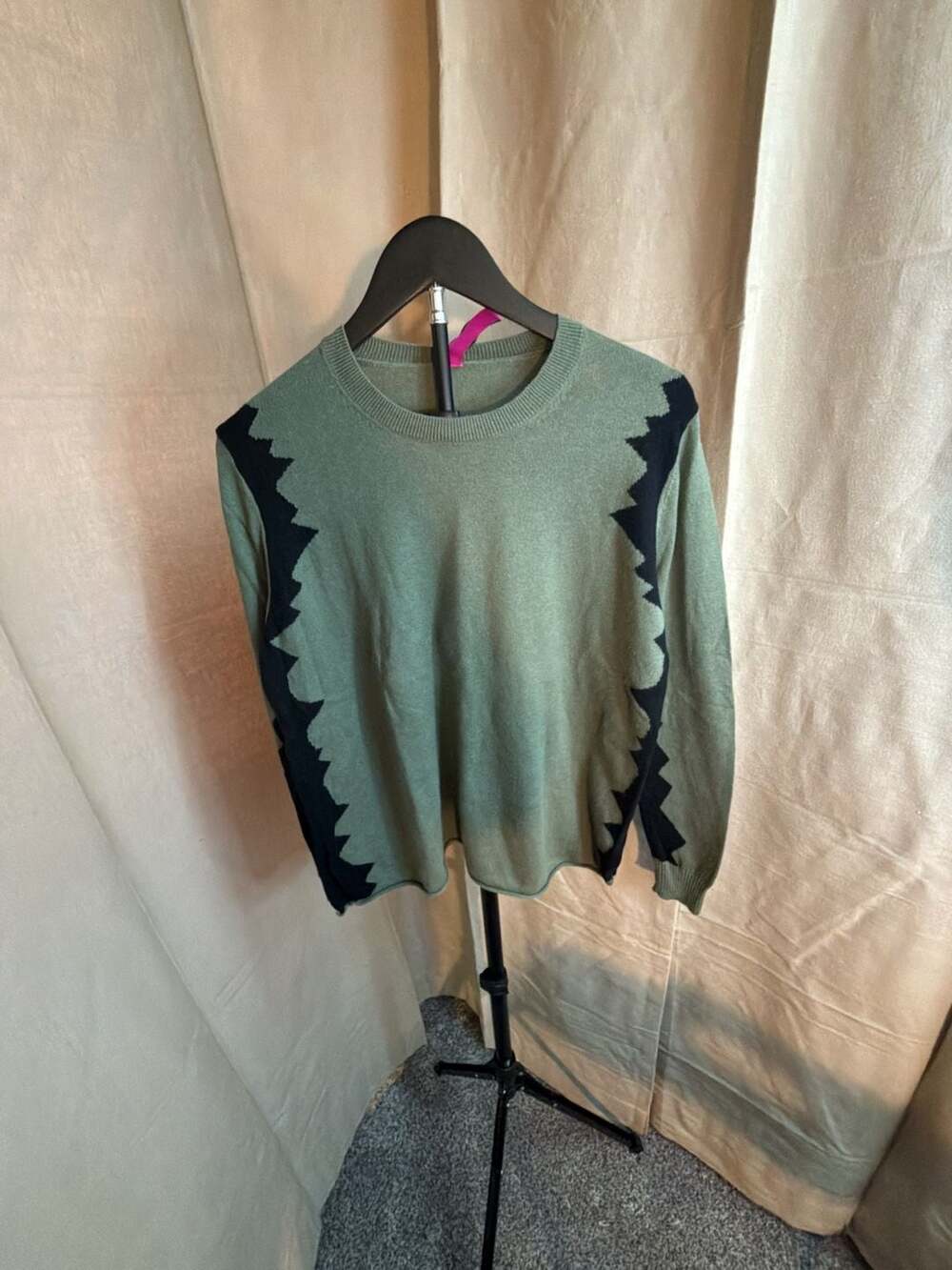 Zaket & Plover Olive Green and Black Zig-Zag Trim Crew Neck Sweater